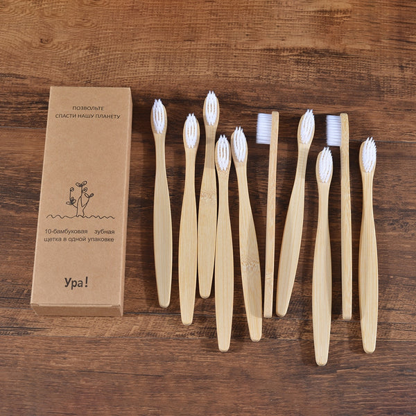 10 Piece Adult Natural Bamboo Toothbrush