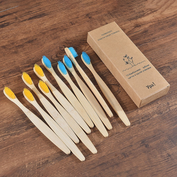 10 Piece Adult Natural Bamboo Toothbrush