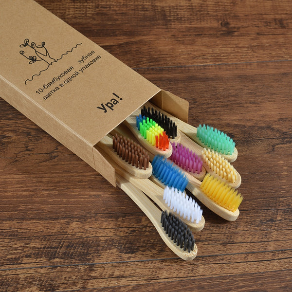 10 Piece Adult Natural Bamboo Toothbrush