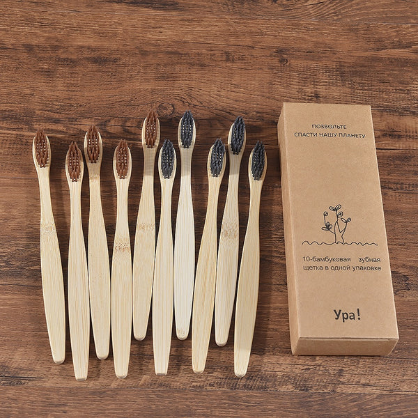 10 Piece Adult Natural Bamboo Toothbrush