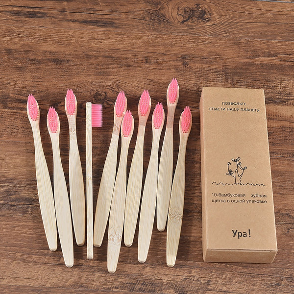 10 Piece Adult Natural Bamboo Toothbrush